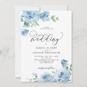 Invitación Boda Botánico Floral Elegante Azul Bebé Luz