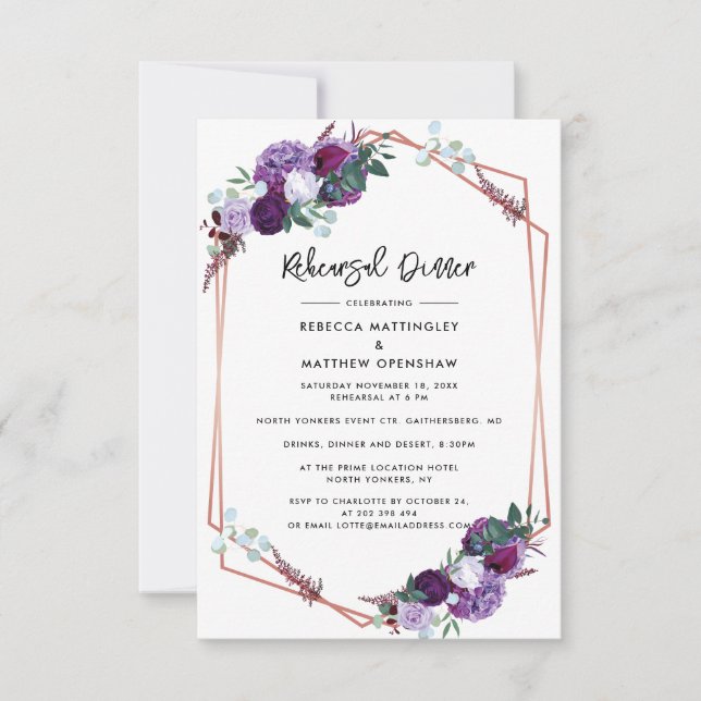 Invitación Boda Botánico Floral Ensayo Cena (Anverso)