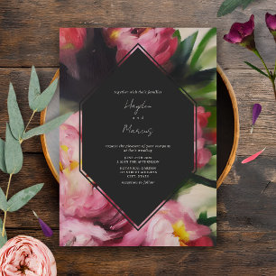 Invitación Boda botánico floral geométrico oscuro
