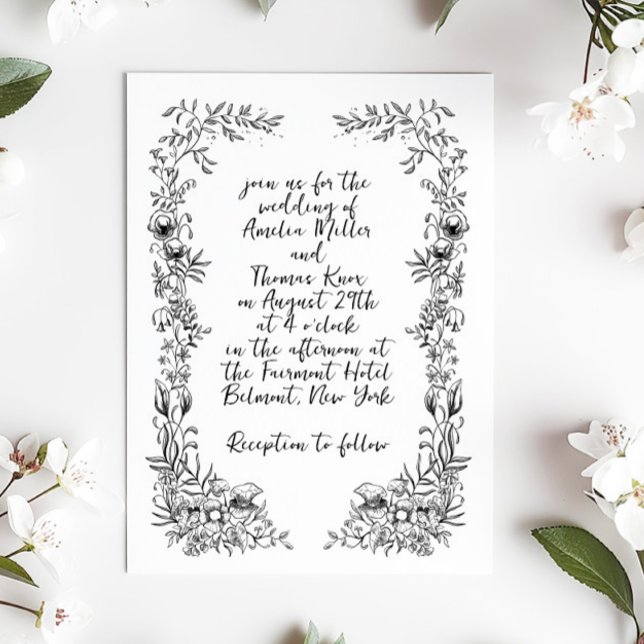 Invitación Boda botánico floral manuscrito caprichoso (Subido por el creador)