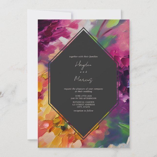 Invitación Boda Botánico Floral Multicolor (Anverso)