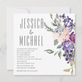 Invitación Boda Botánico Floral Púrpura Rosa