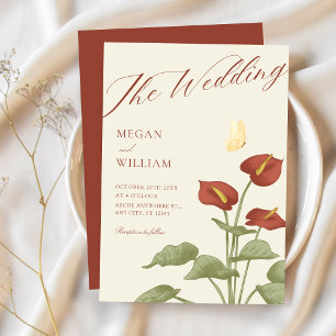 Invitación Boda botánico floral rojo vintage