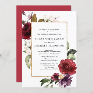 Invitación Boda Botánico Floral Rojo y Morado