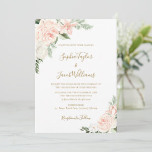 Invitación Boda botánico floral rosa y dorada de Rubor