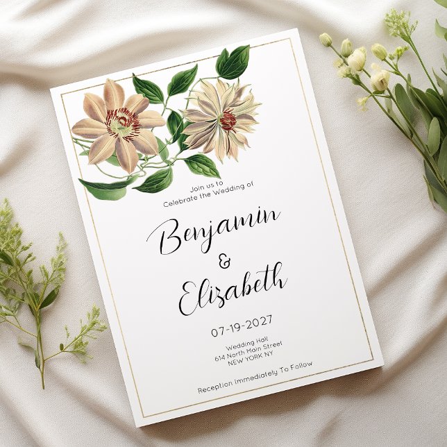 Invitación Boda botánico floral verde blanco (White red green floral botanical Wedding )
