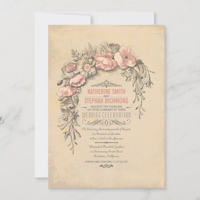 Invitación Boda Botánico Floral Vintage (Anverso)