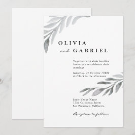 Invitación Boda botánico foliage de acuarela de color claro