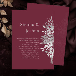 Invitación Boda Botánico Formal Simple Burgundy Gray