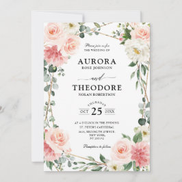 Invitación Boda botánico geométrico de oro floral rosa Rubor