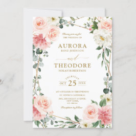 Invitación Boda botánico geométrico de oro floral rosa Rubor