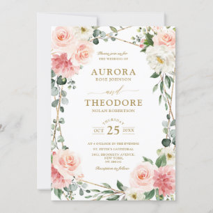 Invitación Boda botánico geométrico de oro floral rosa Rubor