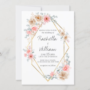 Invitación Boda botánico geométrico de oro floral rosa Rubor