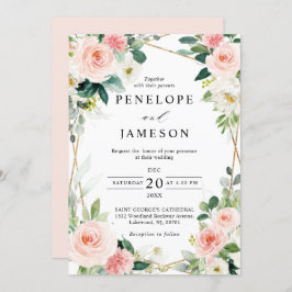 Invitación Boda Botánico Geométrico Floral Rosa Rubor