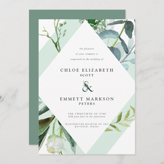 Invitación Boda botánico geométrico moderno (Anverso / Reverso)