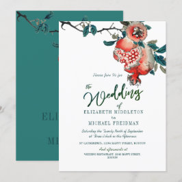 Invitación Boda botánico Green Leaves Pomegranato moderno