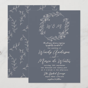 Invitación Boda botánico Gris y Crema Boho Mínimo