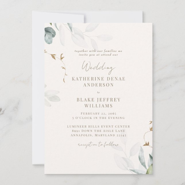 Invitación Boda Botánico III de Champagne ligero (Anverso)
