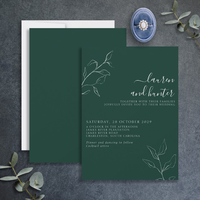 Invitación Boda botánico Invi de escritura verde esmeralda mo (Subido por el creador)