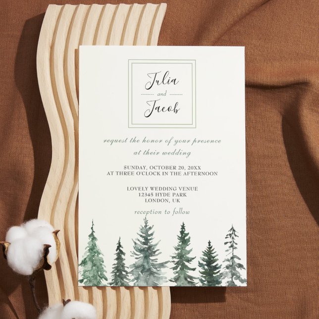 Invitación Boda Botánico Lantern de Pine Trees Rústico Invier (Winter Rustic Pine Trees Lantern Botanical Wedding Party Supplies)