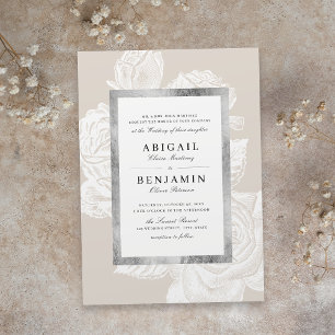 Invitación Boda botánico lujoso rosa de plata neutra