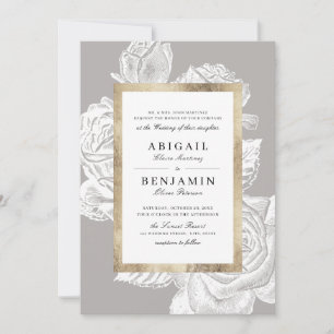 Invitación Boda botánico lujoso rosa gris dorado