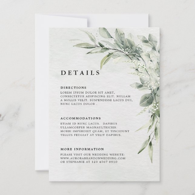 Invitación Boda Botánico Minimalista de Eucalipto Verde Sage (Anverso)
