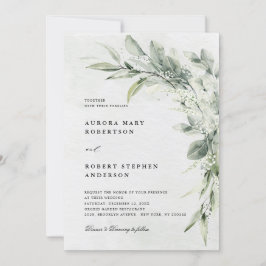 Invitación Boda Botánico Minimalista de Eucalipto Verde Sage