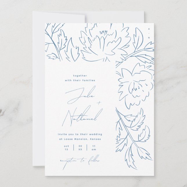 Invitación Boda Botánico Minimalista Dusty Blue (Anverso)
