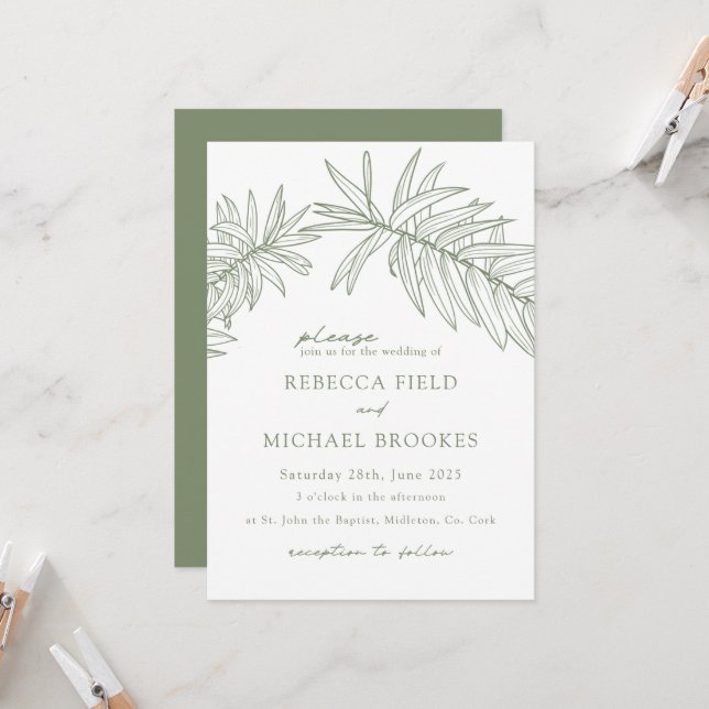 Invitación Boda Botánico Minimalista Sage Green (Anverso/Reverso In Situ)