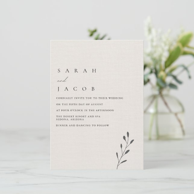 Invitación Boda Botánico Minimalista Simple (Anverso de pie)