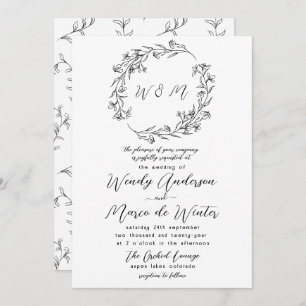 Invitación Boda botánico mínimo de Boho blanco y negro