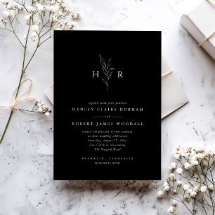 Invitación Boda Botánico Mínimo de Monograma Negro Presupuest