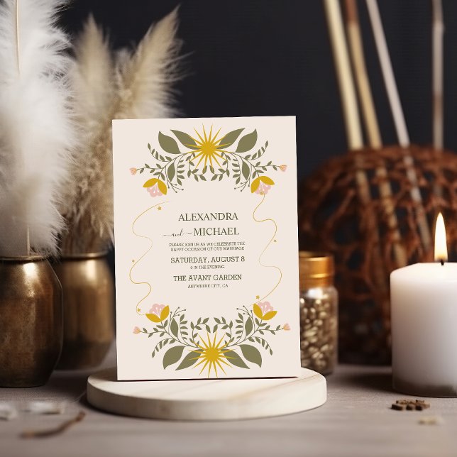 Invitación Boda botánico místico verde vintage (Subido por el creador)