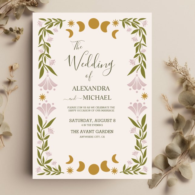Invitación Boda botánico místico vintage (Subido por el creador)