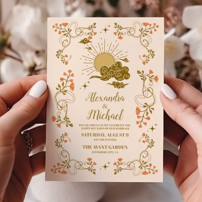 Invitación Boda botánico místico vintage Gold (Subido por el creador)
