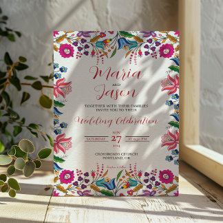 Invitación Boda botánico moderno con flores de color mexicano