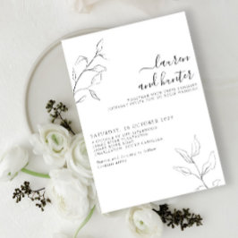 Invitación Boda botánico moderno de escritura blanca negra