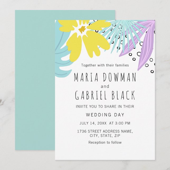 Invitación Boda botánico moderno de verano (Anverso / Reverso)