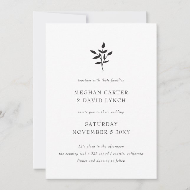 Invitación Boda botánico moderno minimalista y elegante (Anverso)