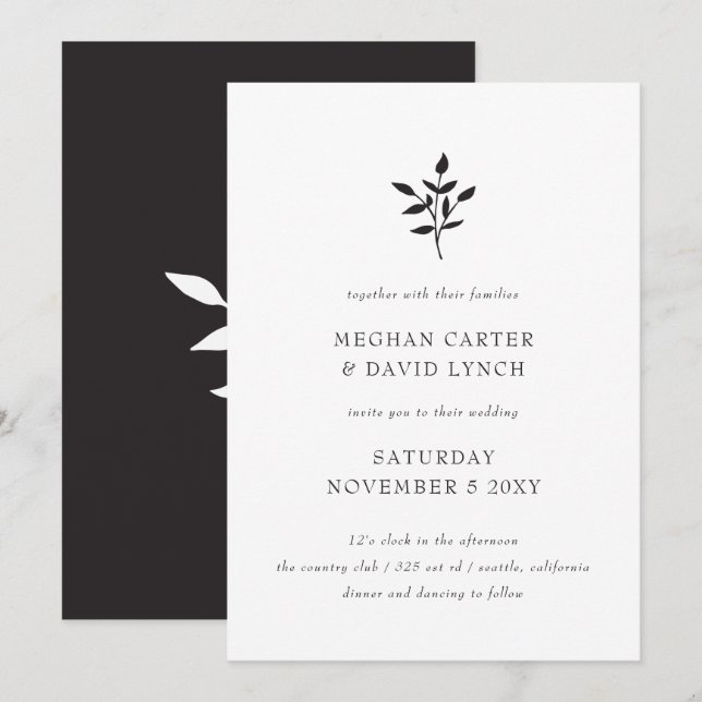 Invitación Boda botánico moderno minimalista y elegante (Anverso / Reverso)
