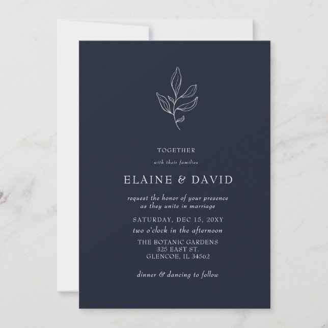 Invitación Boda Botánico Moderno Sencillo de Armada (Anverso)