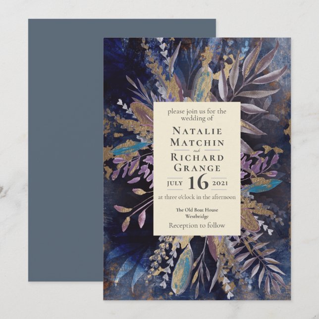 Invitación boda botánico Moody Bouquet (Anverso / Reverso)