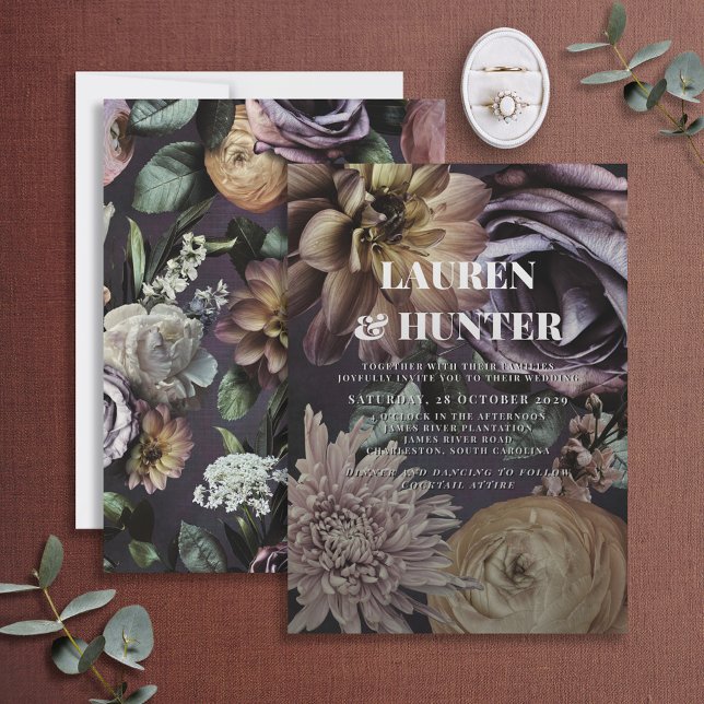 Invitación Boda Botánico Morado Floral Oscuro Moderno (Subido por el creador)