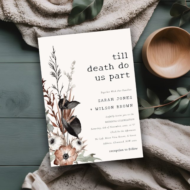 Invitación Boda botánico negro de roya gótica rústica boho (Subido por el creador)