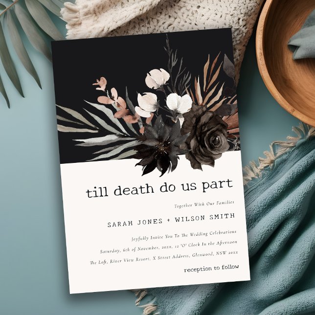 Invitación Boda botánico negro de roya gótica rústica boho (Subido por el creador)