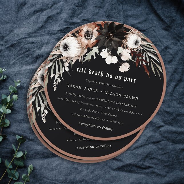 Invitación Boda botánico negro de roya gótica rústica boho (Subido por el creador)