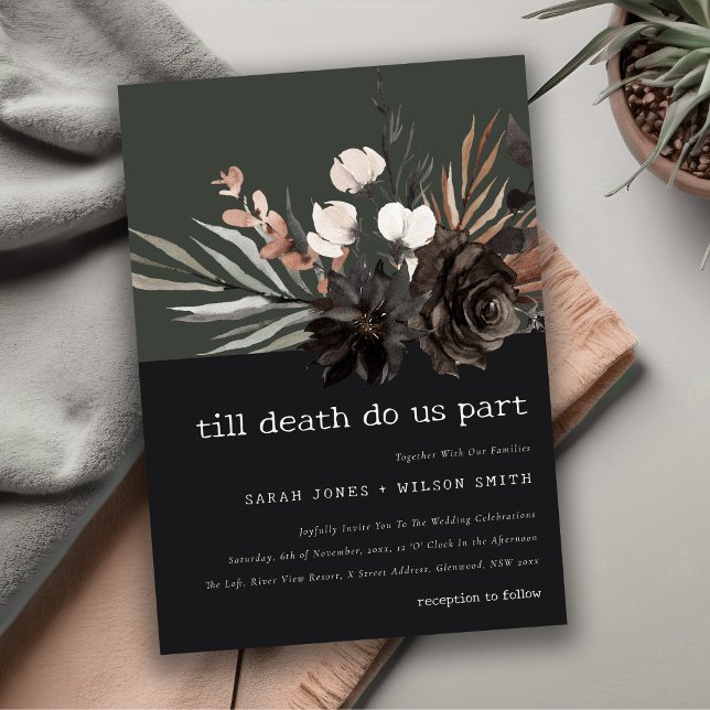 Invitación Boda botánico negro de roya gótica rústica boho (Subido por el creador)