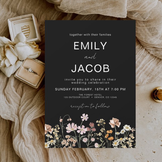 Invitación Boda Botánico Negro de Wildflower Boho (Subido por el creador)