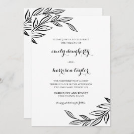 Invitación Boda Botánico Negro Moderno